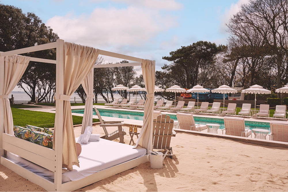 Poolside cabanas for hire at THE NICI hotel in Bournemouth